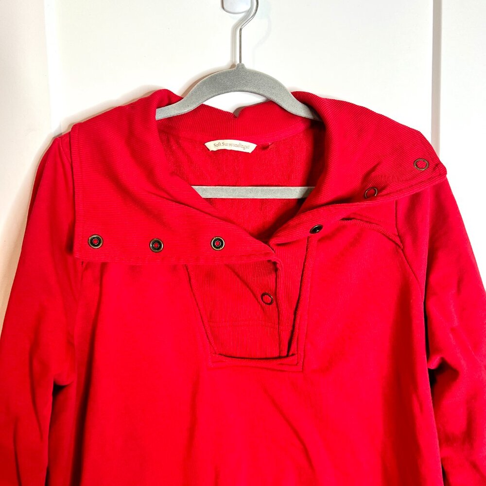 Soft Surroundings Red Snap Button Cowl Neck Pullover Sweater Long Sleeve Size 1X - Picture 3 of 5